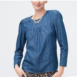 J. Crew Factory Chambray Puff-Sleeve Top in Cotton-Tencel Blue Size XS EUC A875